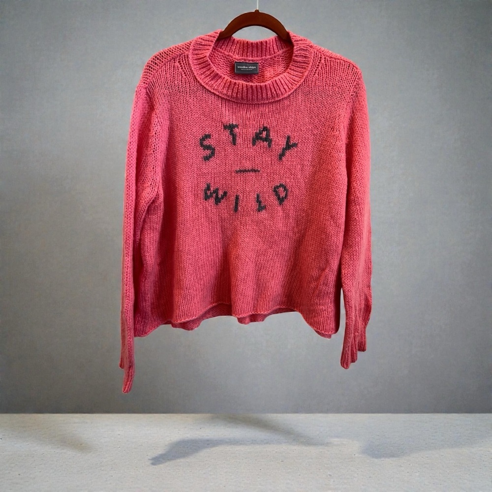 Wooden Ships “Stay Wild” Coral Pink Chunky Knit Sweater S/M